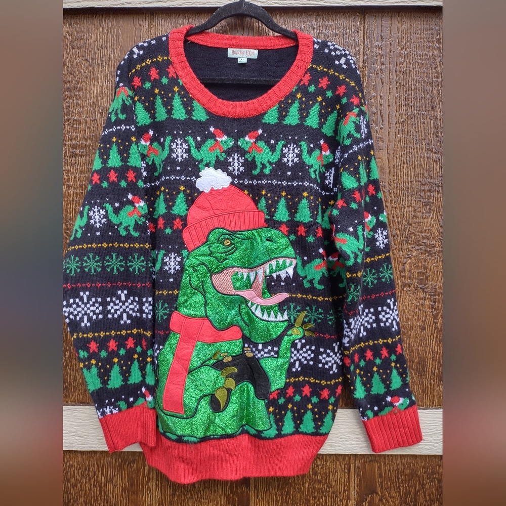 Holiday Hype Ugly Christmas Dinosaur Gaming Controller Remote Santa Men Sz XL
